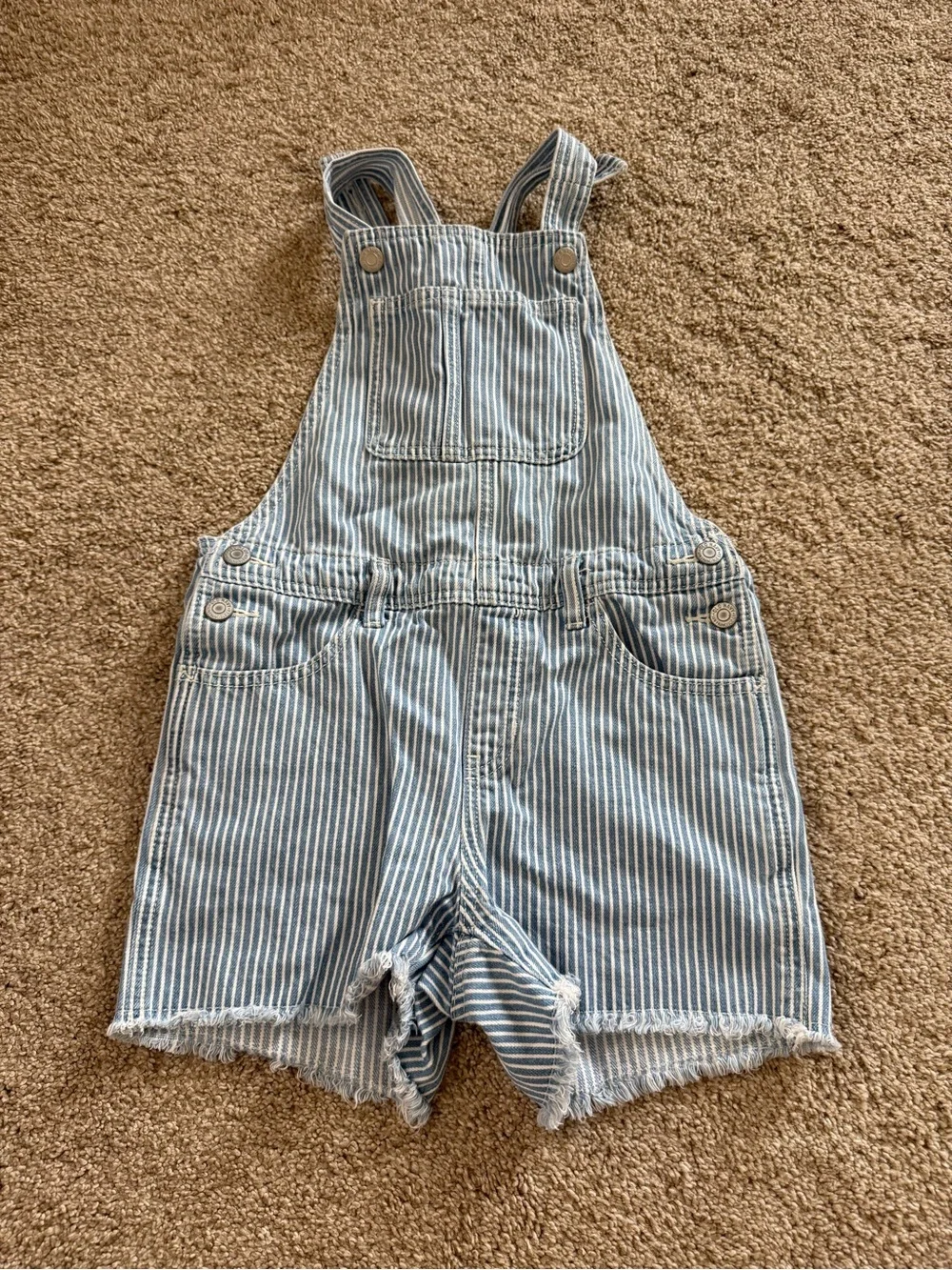 Old Navy Kids Blue Striped Denim Short Overalls Size Medium / 8